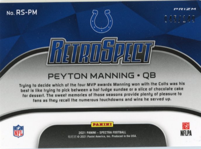2021 Panini Spectra Peyton Manning RetroSpect #RS-PM - #/149 Blue Colts