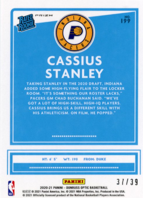 2020/21 Panini Donruss Optic Cassius Stanley #199 - #/39