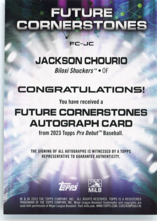 2023 Topps Pro Debut Jackson Chourio Future Cornerstones #FC-JC - #/99 Autograph Brewers