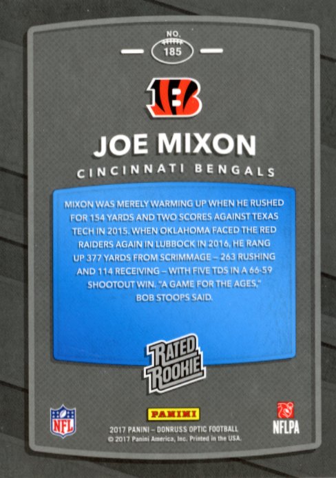 2017 Panini Donruss Optic Joe Mixon Rated Rookie RC #185 - Bengals
