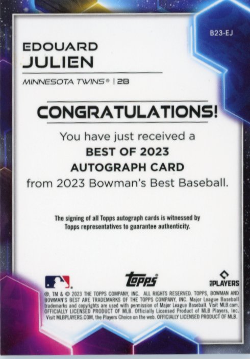 2023 Topps Bowmans Best Edouard Julien RC # B23-EJ - Autograph #/150 Twins