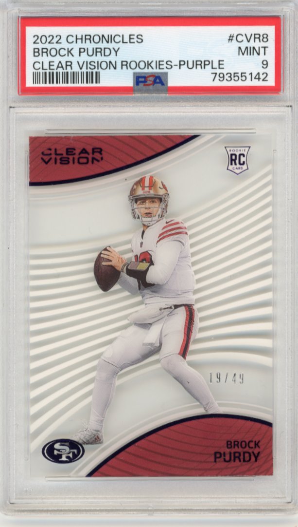 2022 Panini Chronicles Brock Purdy Clear Vision RC #CVR-8 - Purple #/49 PSA 9 49ers