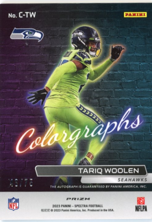 2023 Panini Spectra Tariq Woolen Colorgraphs #C-TW - #/75 Autograph Seahawks