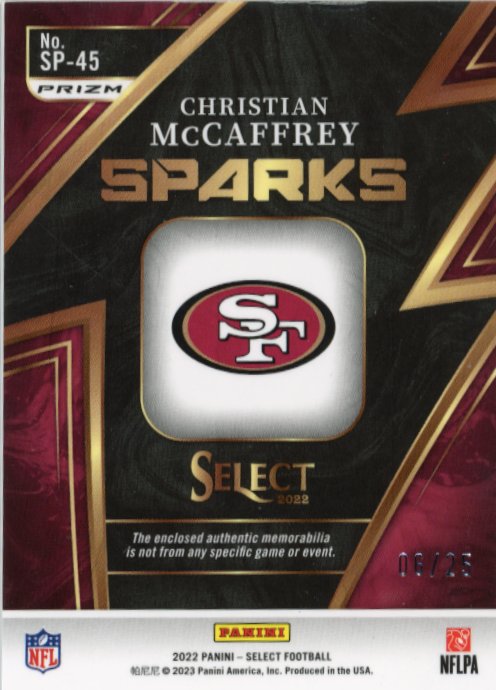 2022 Panini Select Christian McCaffrey #SP-45 - #/25 Tie-Dye Patch 49ers