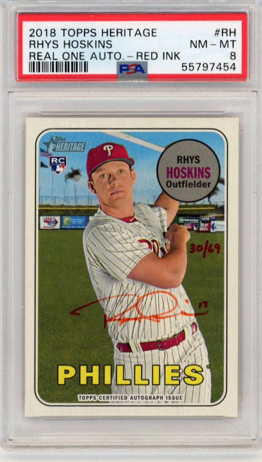 2018 Topps Heritage Rhys Hoskins RC #RH - Real One Autograph Red Ink #/69