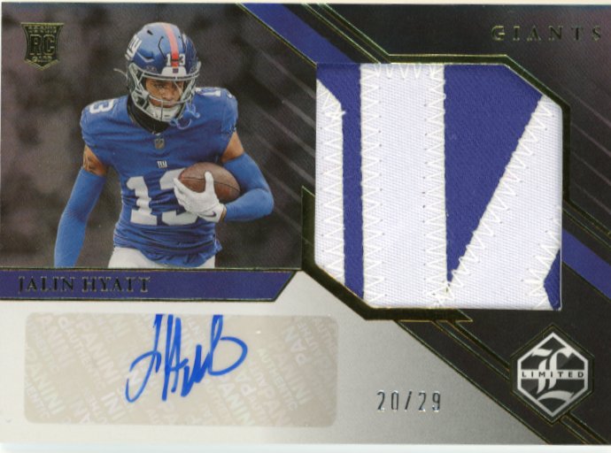 2023 Panini Limited Jalin Hyatt RC #157 - Autograph Relic #/29 Giants