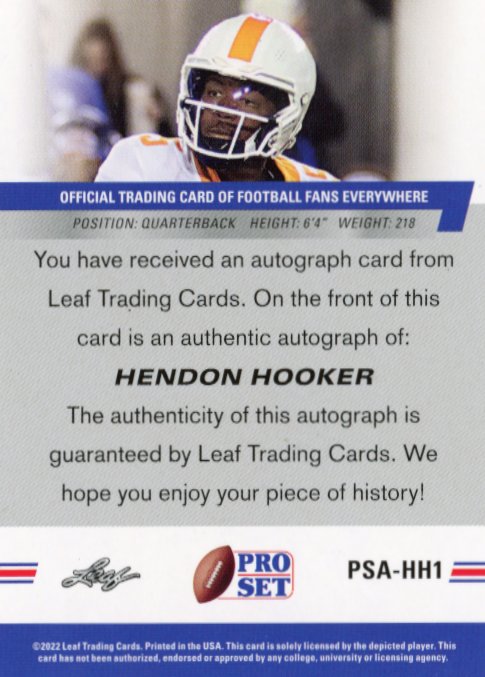 2022 Leaf Pro Set Hendon Hooker #PSA-HH1 - Autograph Volunteers