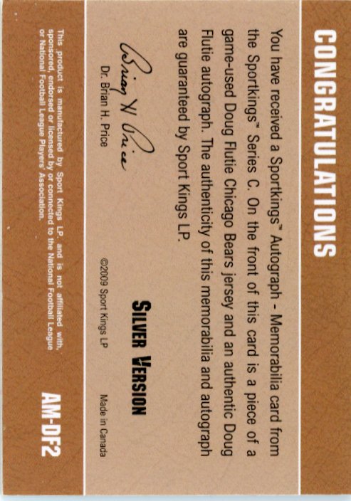 2009 Sport Kings Doug Flutie #AM-DF2 - #/4 Patch Autograph Bears