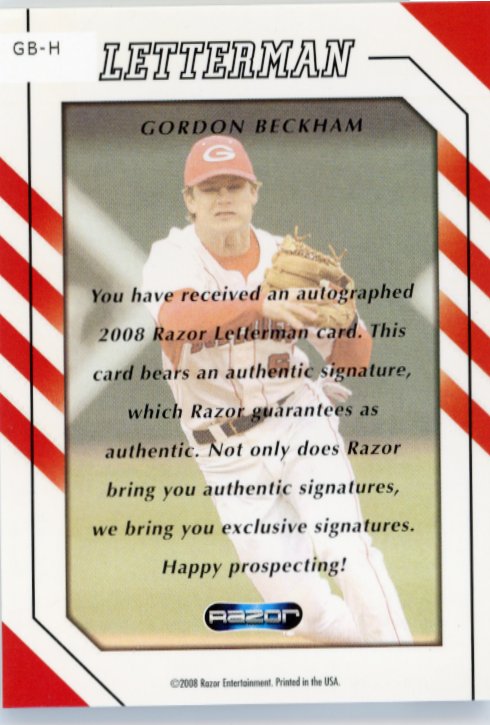 2008 Razor Gordon Beckham Letterman #GB-H - Autograph Relic