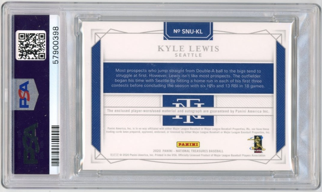 2020 Panini National Treasures Kyle Lewis #KL - Signature Numbers Gold Patch Autograph #/49 PSA 9 Mariners