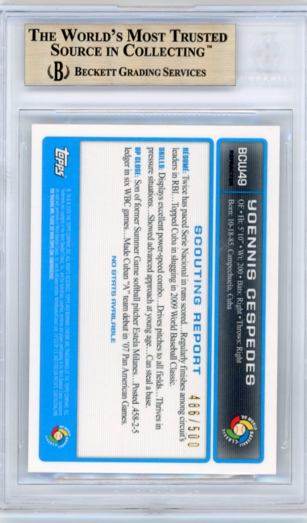 2009 Topps Bowman Chrome WBC Prospects Yoennis Cespedes #BCW49 - Refractor #/500 Beckett 9.5 Cuba