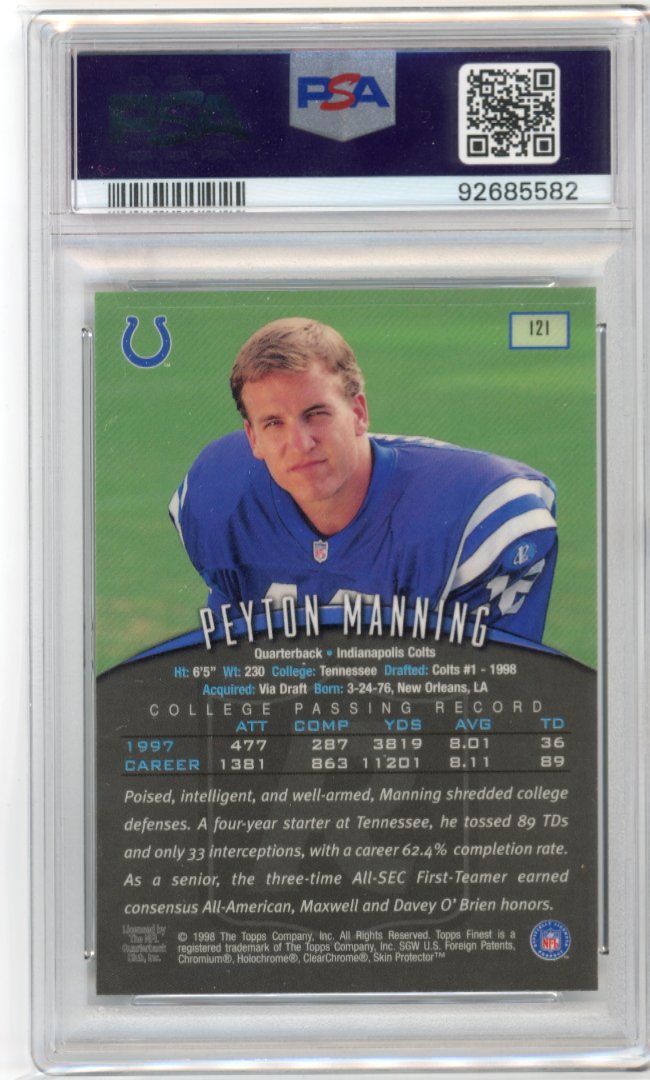1998 Topps Finest Peyton Manning #121 - w/ Coating PSA 8 Colts