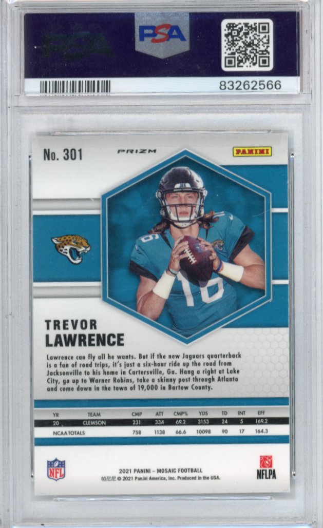 2021 Panini Mosaic Trevor Lawrence RC #301 - Reactive Blue PSA 10 Jaguars