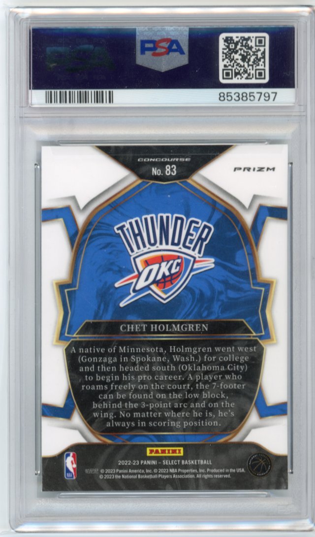 2022 Panini Select Chet Holmgren RC #83 - Blue Prizm PSA 10 Thunder