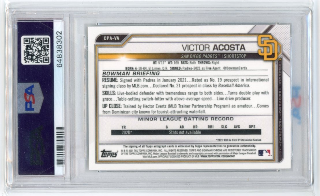 2021 Topps Bowman Chrome Victor Acosta 1st Bowman #CPAVA - Prospects Autographs PSA 10 Padres