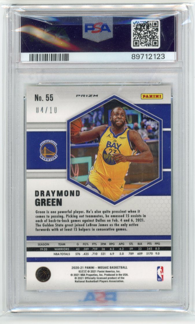 2020 Panini Mosaic Draymond Green #55 - Green Fluorescent #/10 PSA 10 Warriors