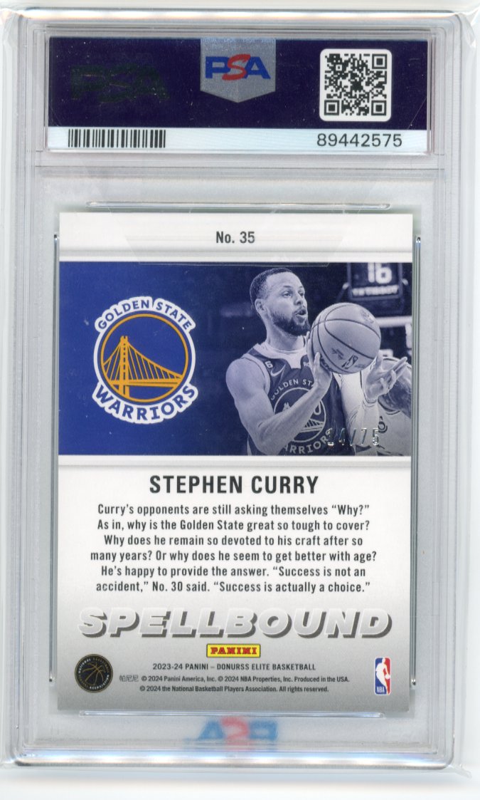 2023 Panini Donruss Elite Stephen Curry #35 - Spellbound Neon Green #/75 PSA 10 Warriors
