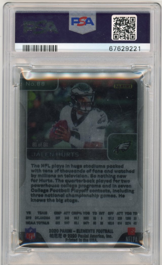 2020 Panini Elements Jalen Hurts RC #88 - PSA 9 Eagles