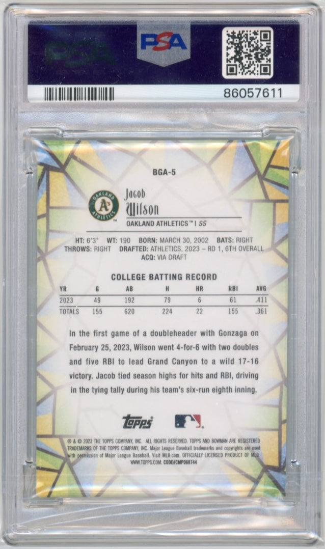2023 Topps Bowman Draft Jacob Wilson #BGA5 - Glass PSA 10 Athletics