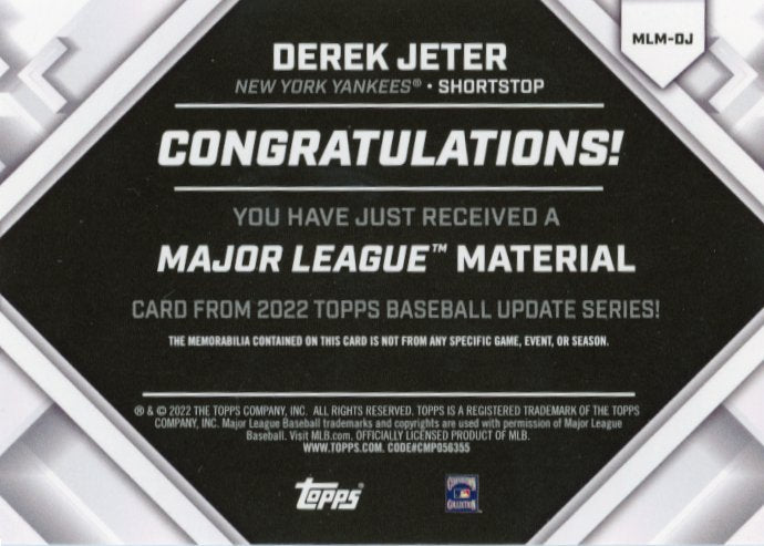 2022 Topps Update Derek Jeter #MLM-DJ - Major League Material Relic Yankees