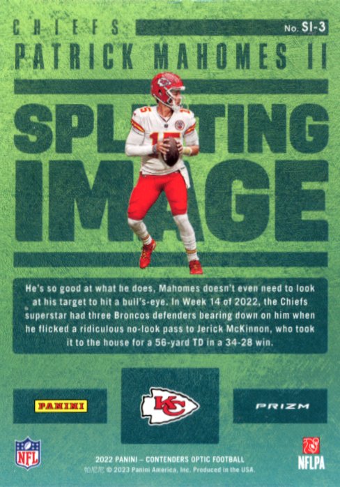 2022 Panini Contenders Optic Patrick Mahomes #SI-3 - Splitting Image SSP Chiefs