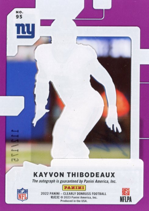 2022 Panini Clearly Donruss Kayvon Thibodeaux RC #95 - Purple Autograph #/175 Giants