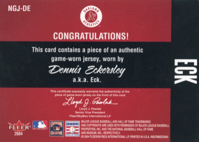 2004 Fleer Inscribed Dennis Eckersley #NGJ-DE - Name of the Game Patch Athletics