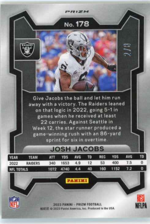 2023 Panini Prizm Josh Jacobs #178 - #/8 Green Sparkle Raiders