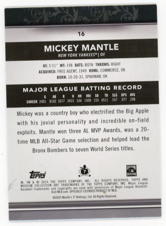 2024 Topps Museum Collection Mickey Mantle #16 - #/99 Purple Yankees