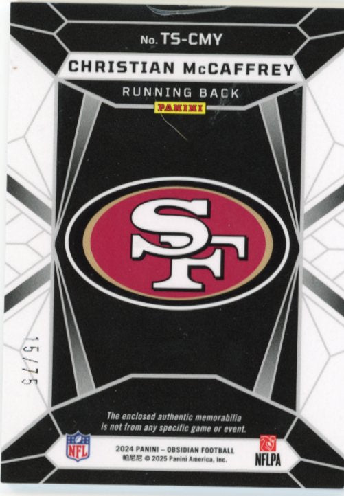 2024 Panini Obsidian Christian McCaffrey #TS-CMY - #/75 Triple Patch 49ers
