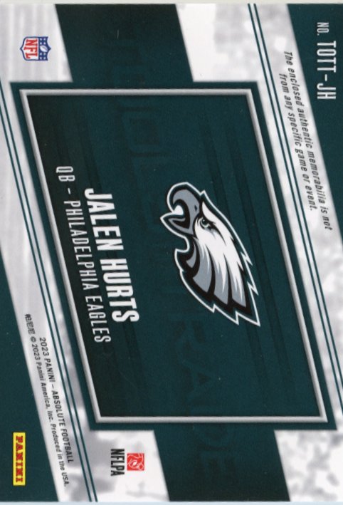 2023 Panini Absolute Jalen Hurts #TOTT-JH - Tools of the Trade #/349 Patch Eagles