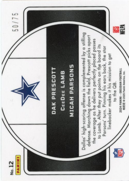 2024 Panini Obsidian Dak Prescott CeeDee Lamb Micah Parsons #12 - #/75 Cowboys
