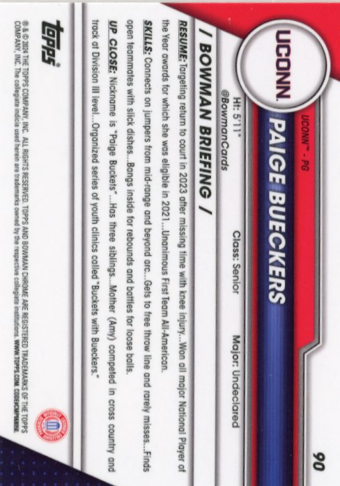2024 Bowman Chrome U Paige Bueckers #90 - UCONN