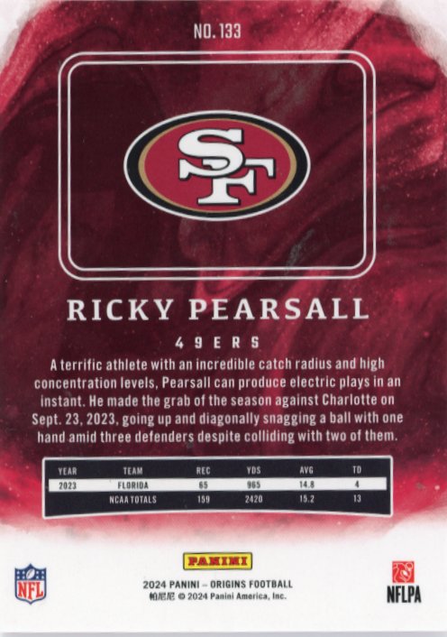 2024 Panini Origins Ricky Pearsall RC #133 - #/125 Orange 49ers