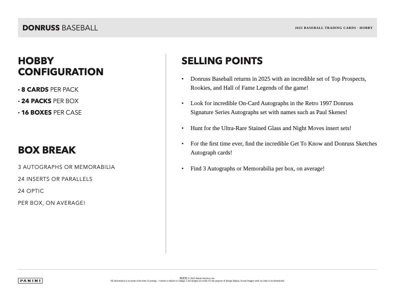 PRESALE - 2025 Panini Donruss Baseball Hobby Box