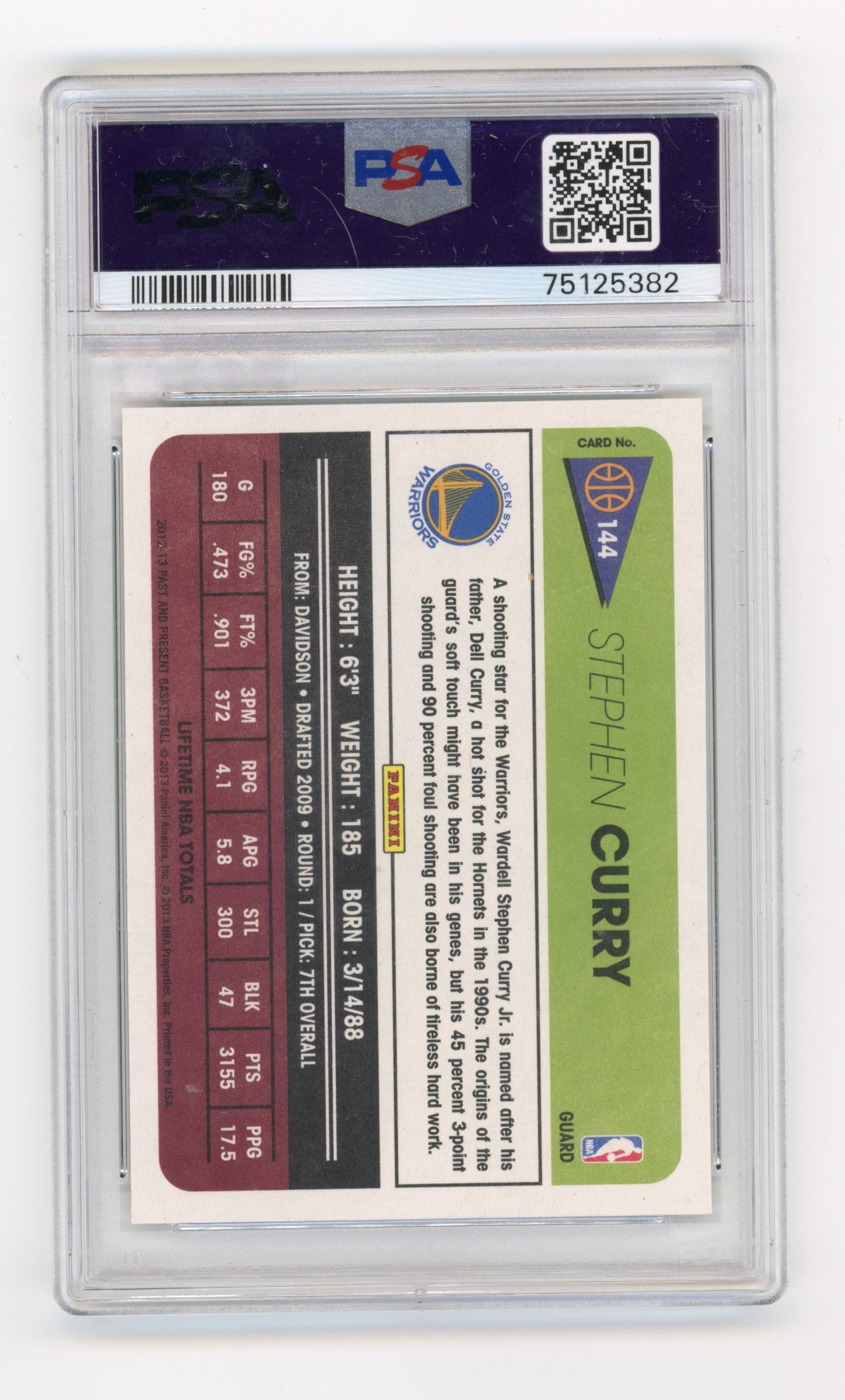 2012 Panini Past and Present Stephen Curry #144 - PSA 10 Warriors