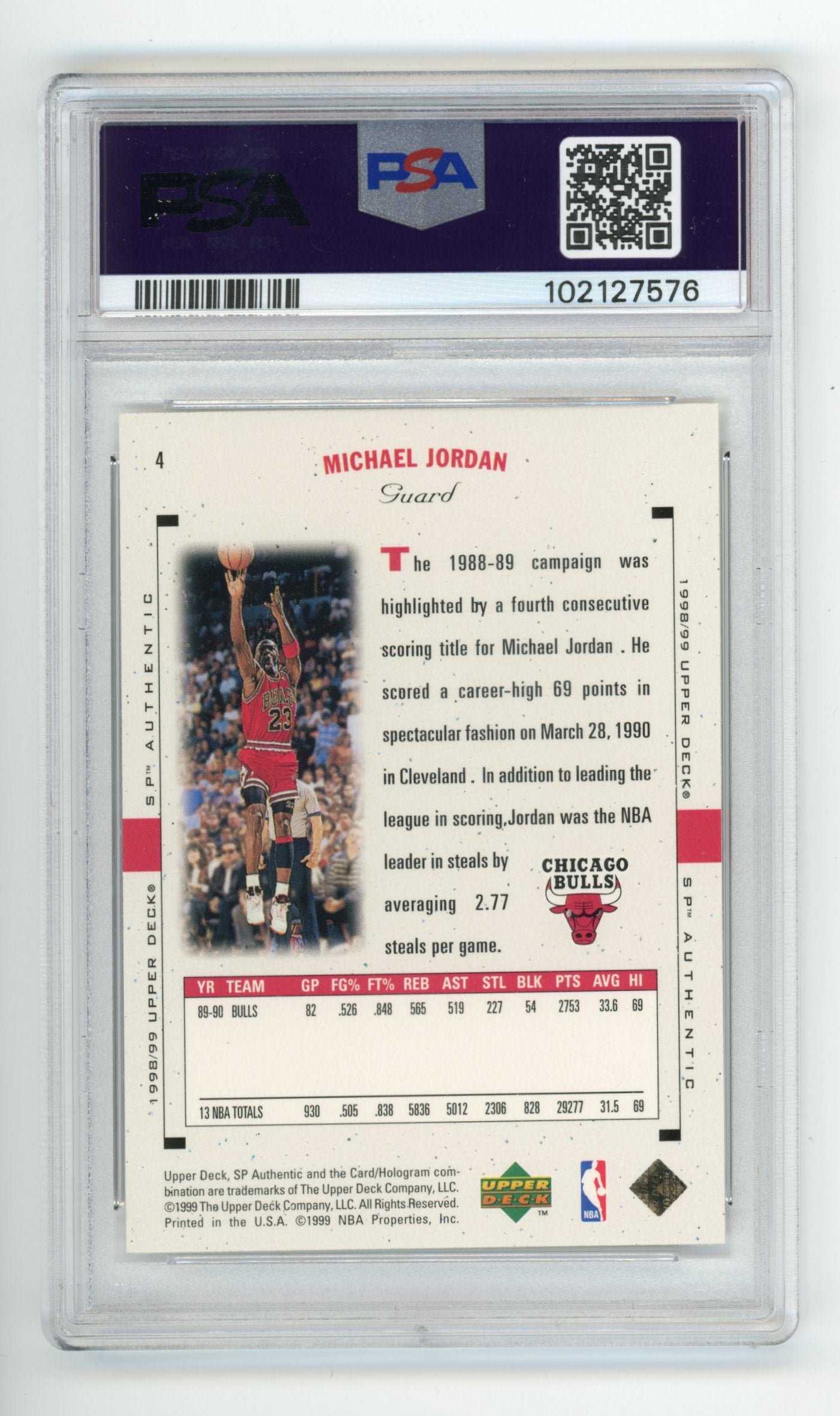 1998 Upper Deck SP Authentic Michael Jordan #4 - PSA 9 Bulls