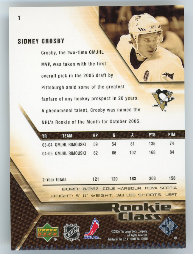 2006 Upper Deck Sydney Crosby #1 - Rookie Penguins