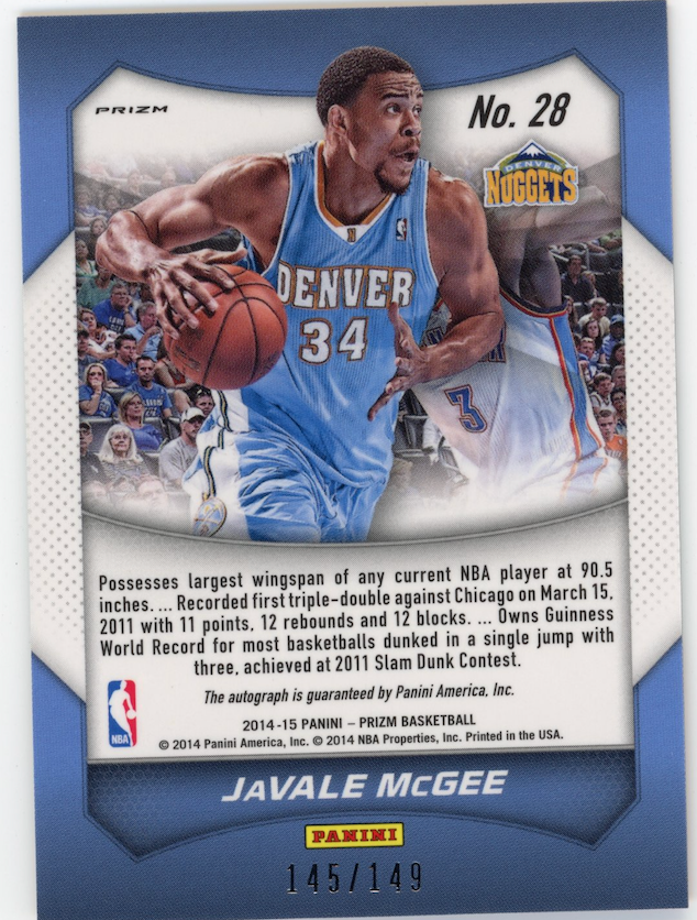 2014 Panini Prizm JaVale McGee #28 - #/149 Autograph Red Pulsar