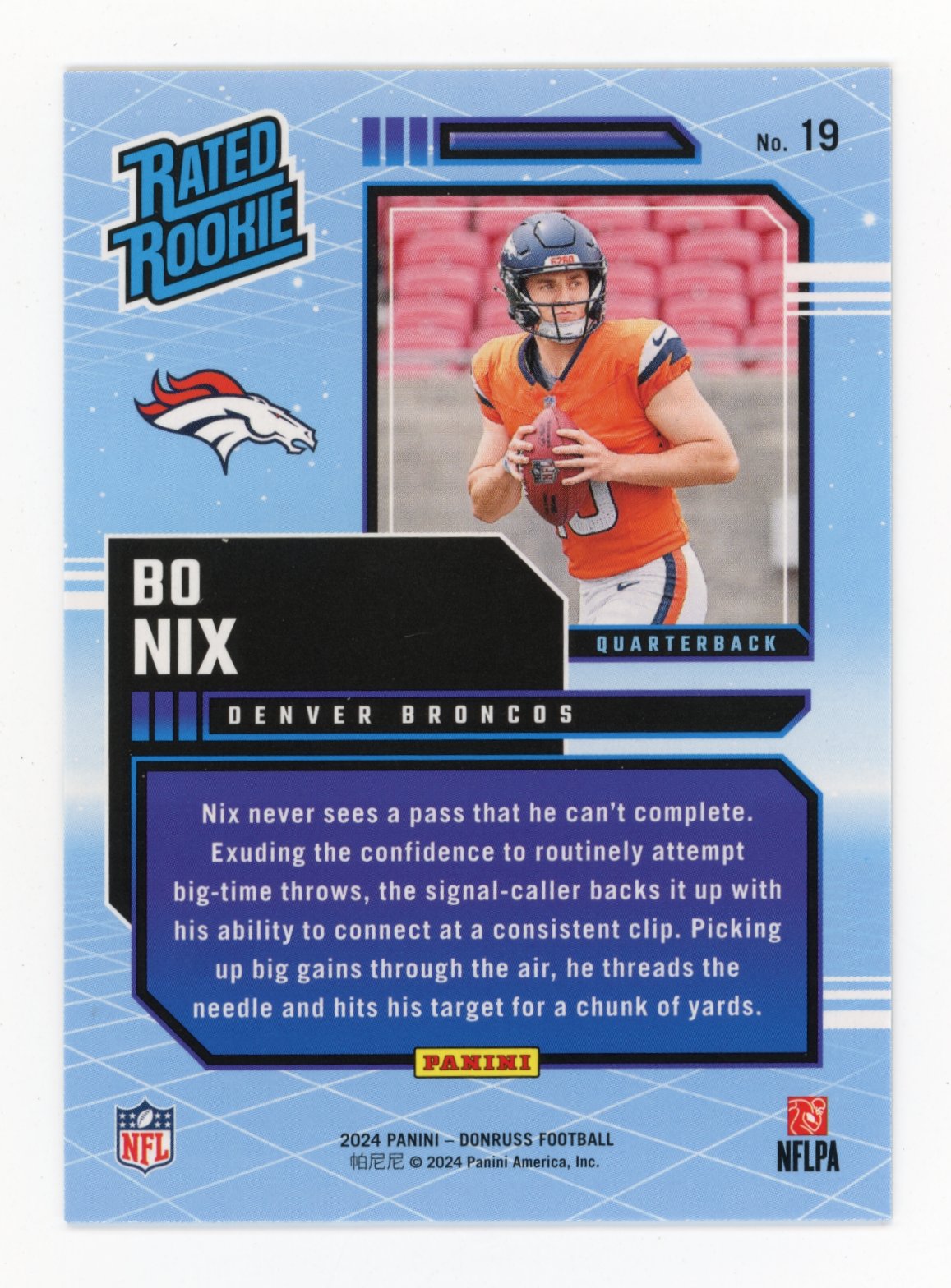 2024 Panini Donruss Retro Bo Nix #19 - Rated Rookie Broncos