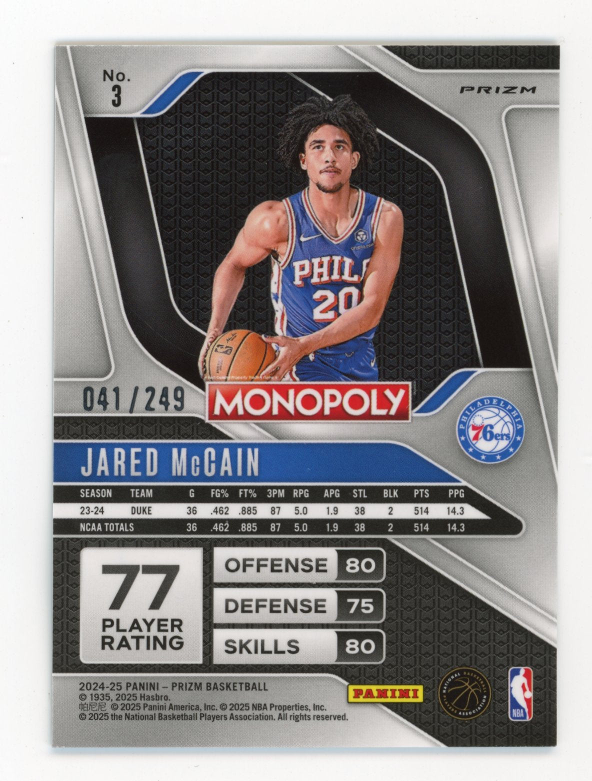 2024 Panini Prizm Monopoly Jared McCain #3 - #/249 Rookie