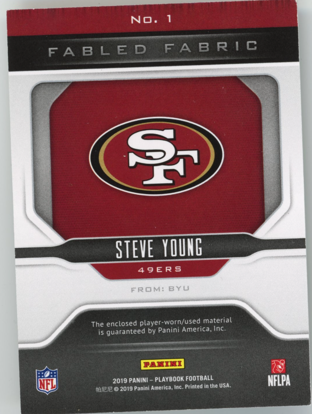 2019 Panini Playbook Steve Young #1 - #01/20 Patch 49ers