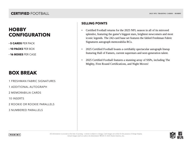 PRESALE - 2025 Panini Certified Football Hobby Box
