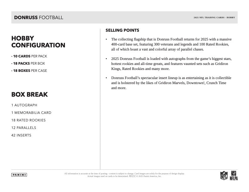 PRESALE - 2025 Panini Donruss Football Hobby Box
