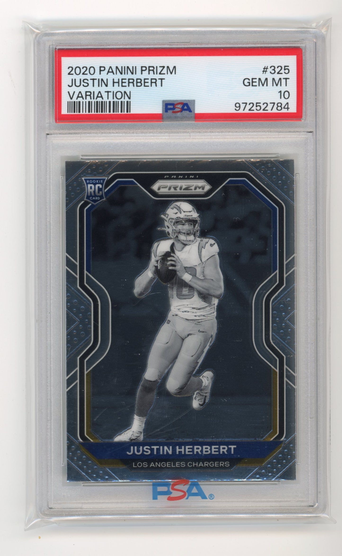 2020 Panini Prizm Justin Herbert Rookie RC #325 - PSA 10 Negative Chargers