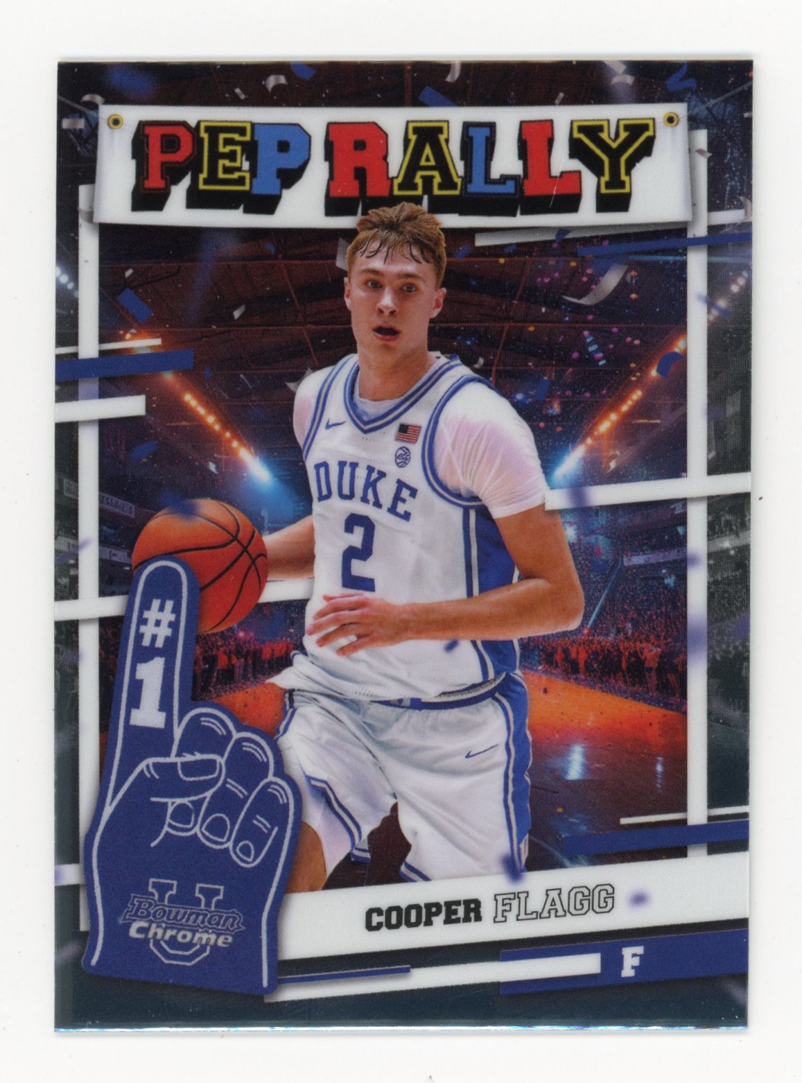 2025 Topps Bowman Chrome University Cooper Flagg #PR-G - Pep Rally Blue Devils