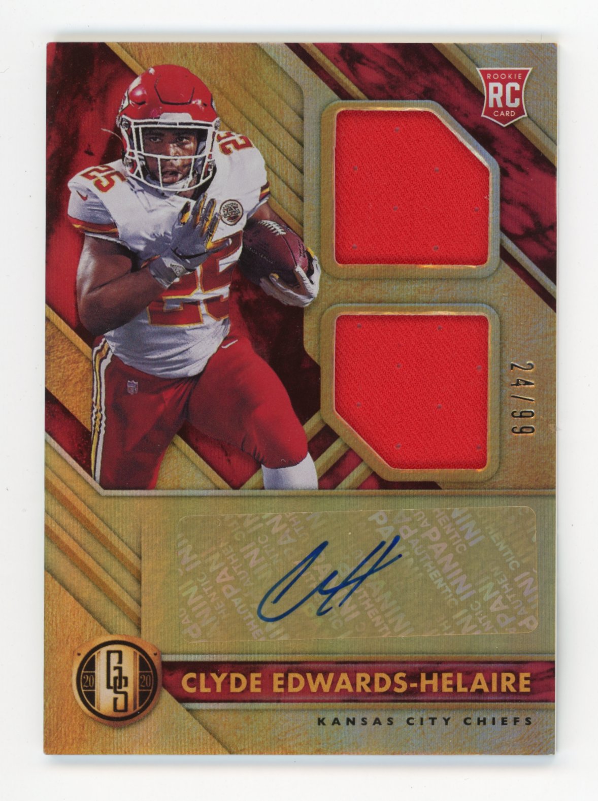 2020 Panini Gold Standard Clyde Edwards-Helair Rookie #253 - #/99 Dual Patch Autograph Chiefs