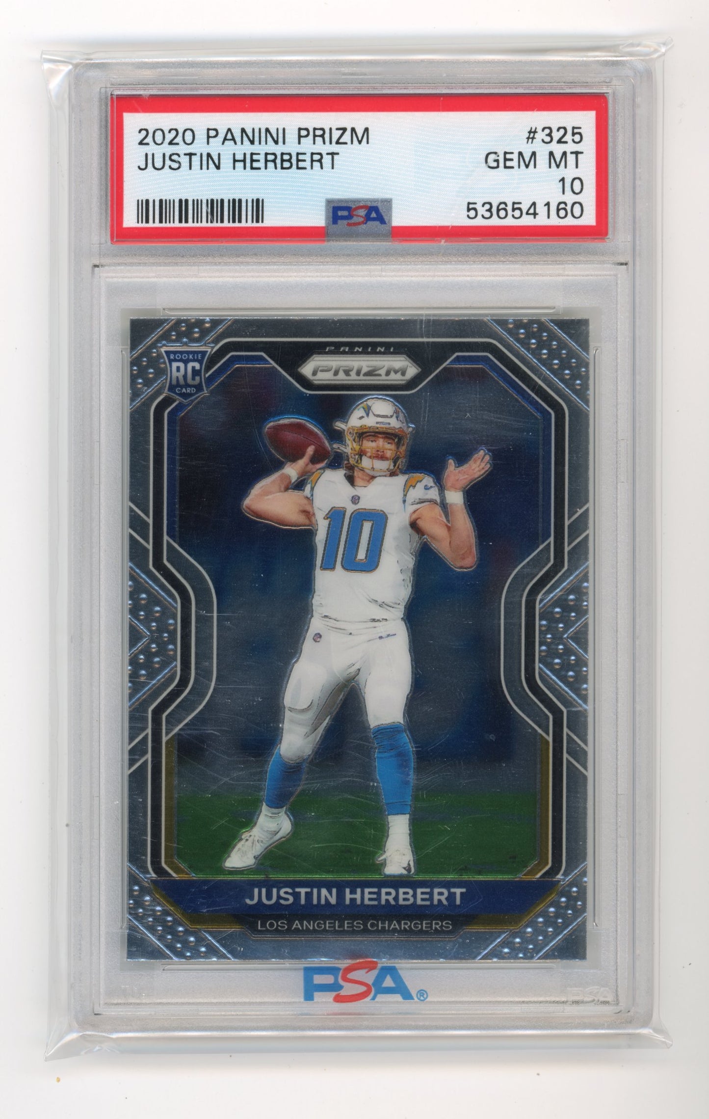 2020 Panini Prizm Justin Herbert Rookie #325 - PSA 10 Chargers