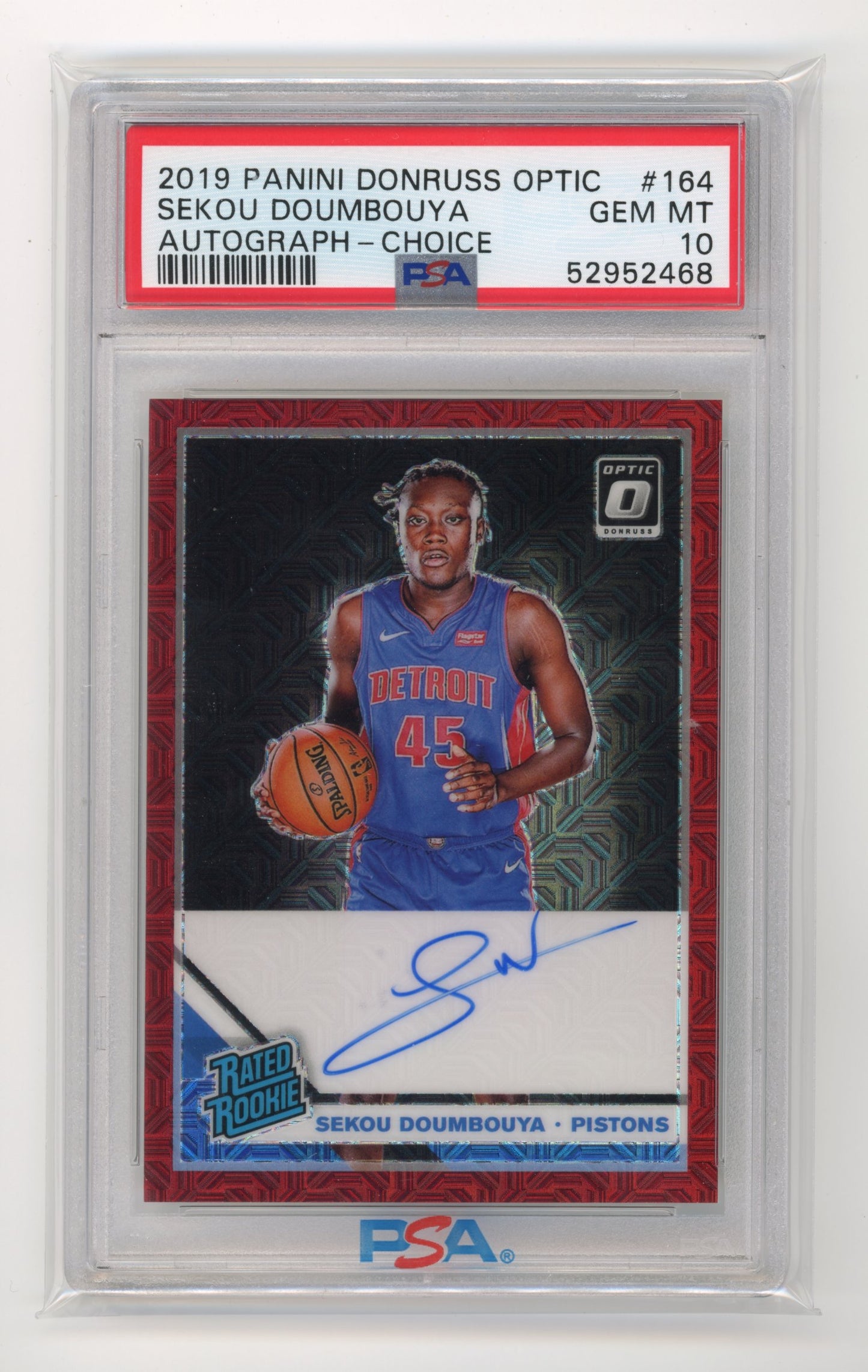 2019 Panini Optic Sekou Doumbouya Rated Rookie #164 - PSA 10 Autograph Pistons