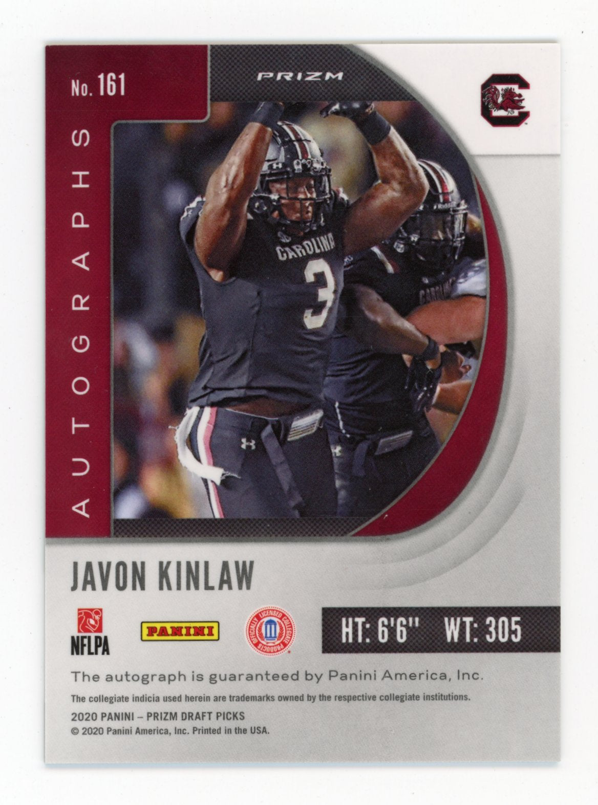 2020 Panini Prizm Draft Picks Javon Kinlaw #161 - RC Auto Green Gamecocks